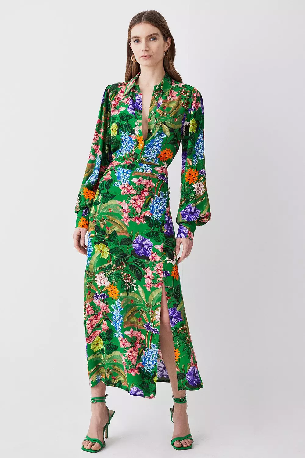 ★Karen Millen フローラルサテンコラムフレア 魅惑的マキシ★ ☆Karen Millen フローラルフレア 2ピースSET 魅惑的マキシ☆